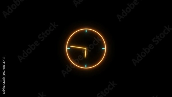 Fototapeta Clock icon neon  24 Hour illustration . modern circle digital and analog clock illustration , black background,4k illustration
