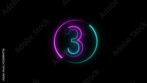 Fototapeta  A  circular illustration, and glowing neon 3 number illustration . on a black background.and creating a illustration stunning .
