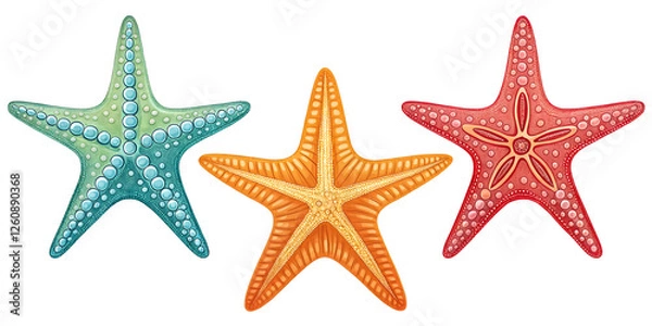 Fototapeta Vibrant Colorful Starfish Collection, Three Beautiful Variations, PNG Transparent