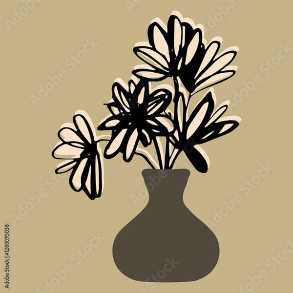 Fototapeta Abstract plant in a vase. Vector botanical illustration. Ceramic pot with a stylized flower.