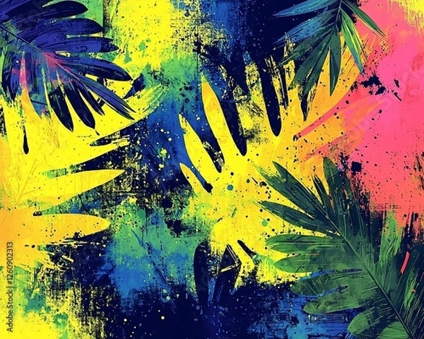 Fototapeta Vibrant tropical leaves pattern, abstract background, artistic design, for wallpaper