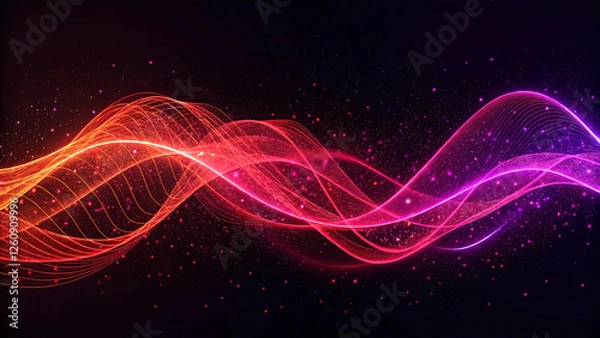 Fototapeta Abstract wave lines pattern dynamic colorful light flowing isolated on a black background.