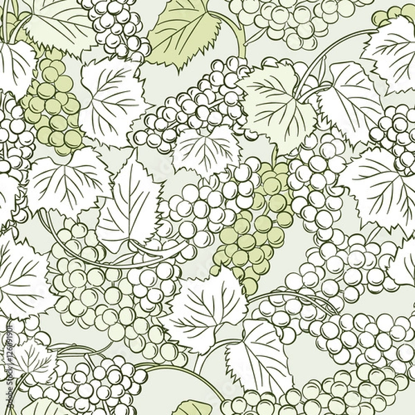 Fototapeta Grapes background. Seamless pattern of grapes. Bunch of grapes with leaves. A good harvest.