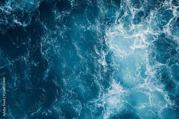 Fototapeta Aerial view of deep ocean waves in vivid blue. Neural network AI generated