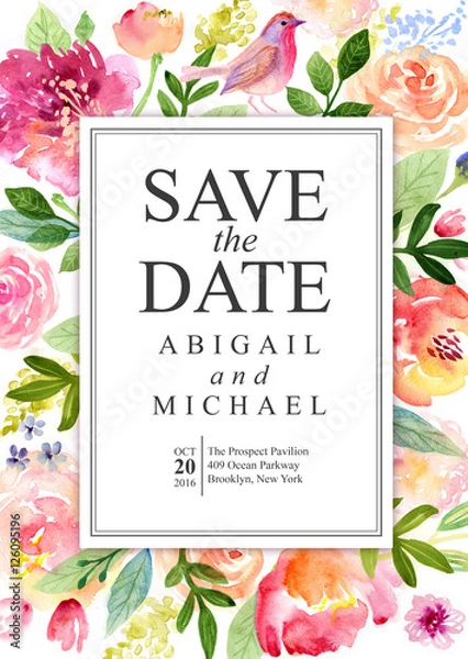 Fototapeta 
Painting. Watercolor floral background with the inscription