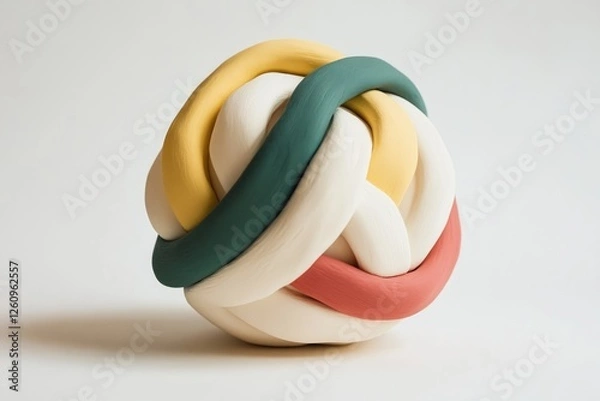 Fototapeta Colorful Round Plasticine Ball With Uneven Stripes Sits on a White Background, Showcasing a Playful and Artistic Design