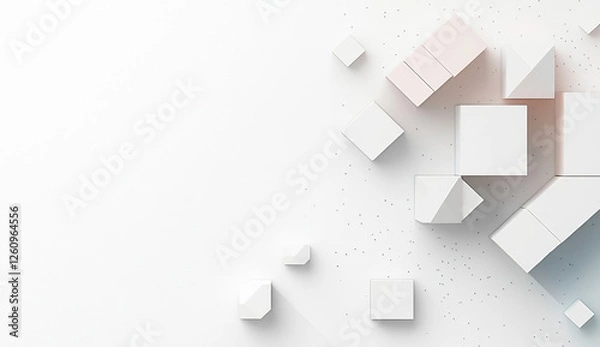 Obraz Random shifted white cube boxes block the background wallpaper banner. abstract 3d square white technology communication concept background. Random shifted white cube square boxes block the background