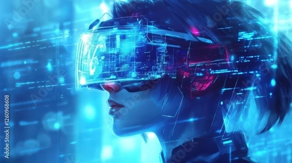 Fototapeta AI trader using AR visor to visualize complex blockchain market data