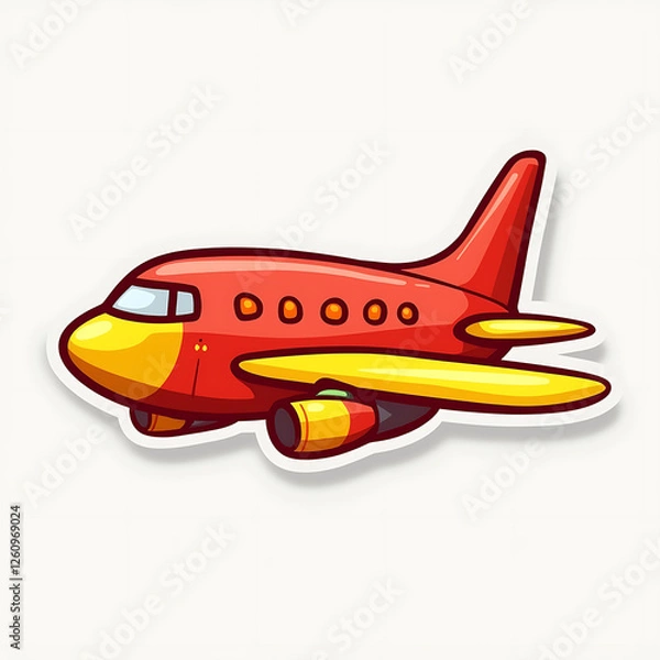Obraz Digital illustration of a cartoon-style airplane. The background is a solid white.