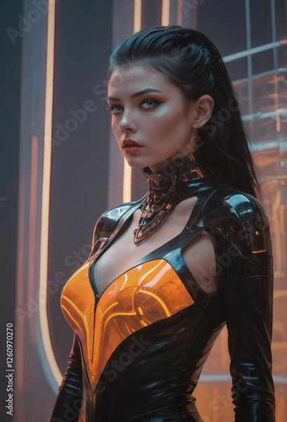 Obraz Futuristic Female Warrior – Sci-Fi Cyberpunk Character Concept