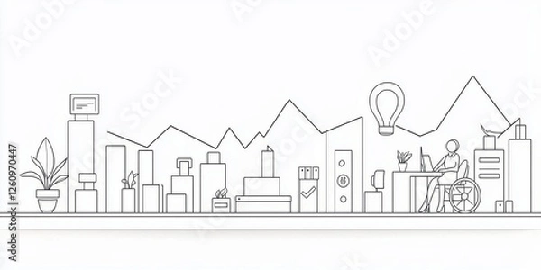 Obraz Minimalist workspace illustration with various objects.
