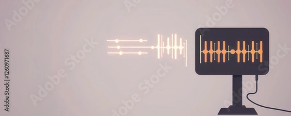 Obraz Person listens to audio waves on computer in modern digital space.