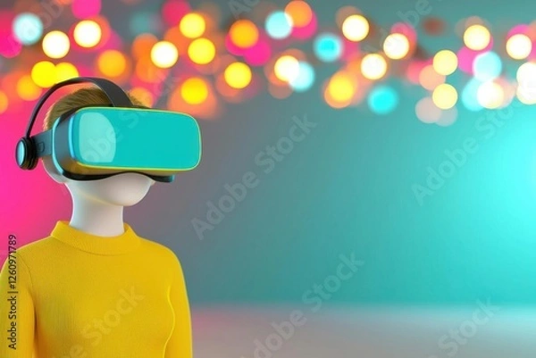 Obraz Person wearing VR headset, exploring virtual reality experiences.
