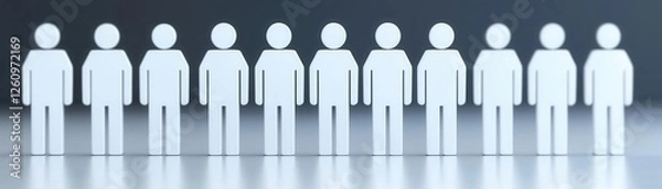 Obraz Silhouetted figures in a row representing unity and teamwork.