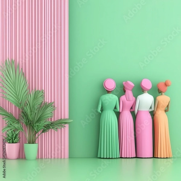 Obraz Stylish figures in vibrant colors showcasing modern aesthetics.