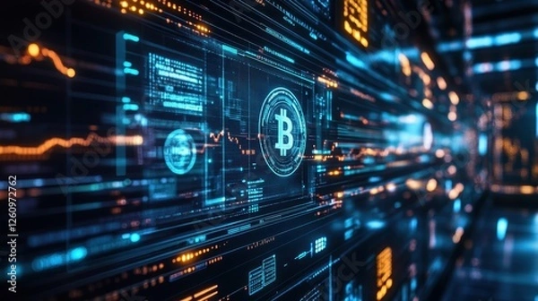 Obraz A spaceport where encrypted assets move through docking terminals