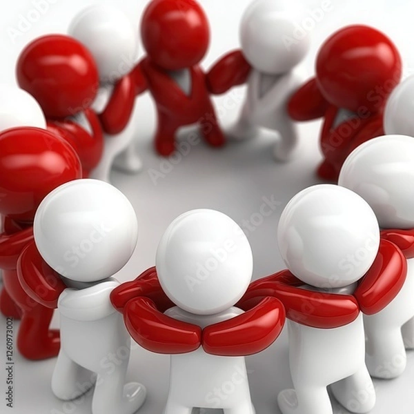 Obraz Teamwork concept with red and white figures in a circle.