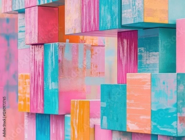 Obraz Vibrant abstract blocks in pink and blue create a colorful display.