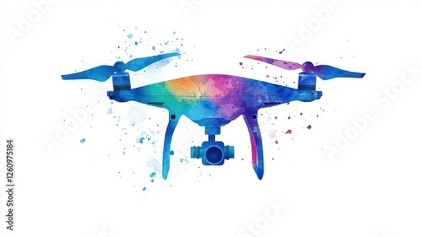 Fototapeta A vibrant, artistic representation of a drone, showcasing colorful splashes around it, emphasizing its modern technology and creative potential.