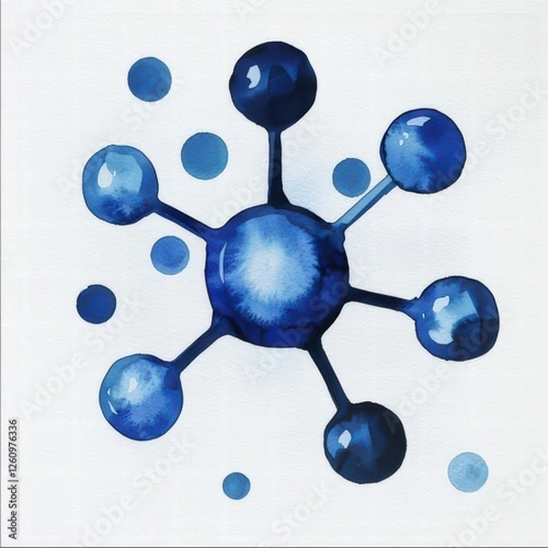 Fototapeta A blue abstract representation of a molecular structure with interconnected spheres, showcasing a scientific theme.