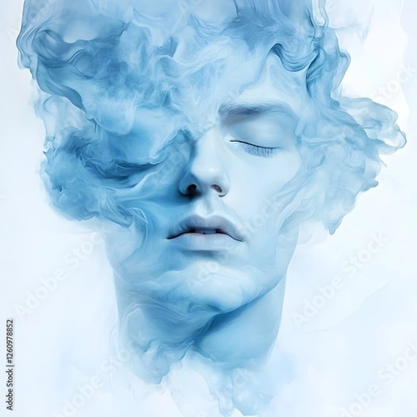 Fototapeta Surreal Painting of Morpheus, God of Dreams in Ethereal Mist and Calming Blue Hues