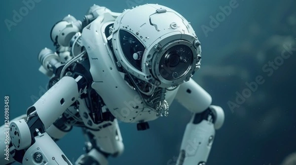 Obraz Futuristic underwater robot exploring the deep ocean environment with advanced technology and intricate mechanical design showcasing innovative engineering