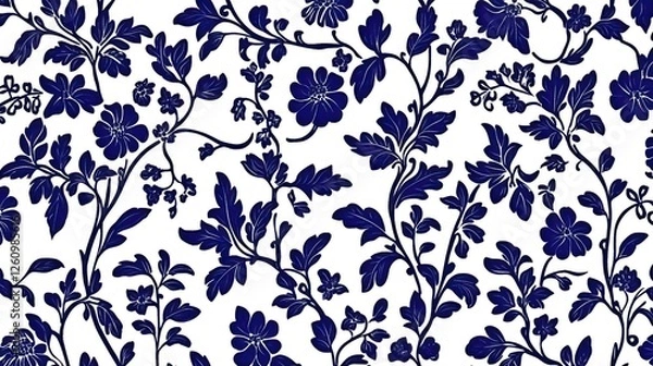 Fototapeta Blue floral vine pattern textile design