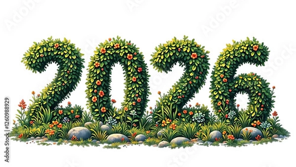 Obraz the numbers "2026" rendered in lush green foliage, suggesting growth or a natural theme symbolize a hopeful vision for the year 2026