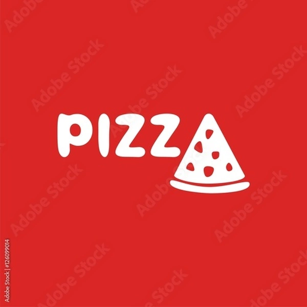 Fototapeta Logo for pizzeria. Vector graphic piece of pizza with word pizza. Vector illustration