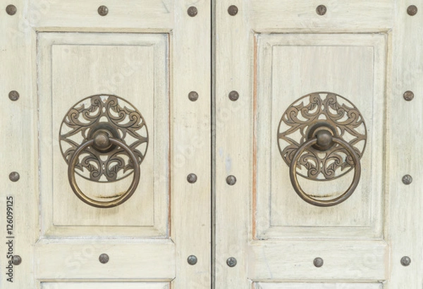 Fototapeta Old wooden brown house door