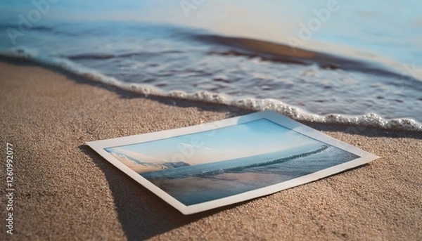 Fototapeta 바닷가에 떨어진 낡은 사진 한 장
