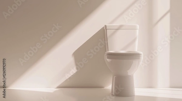 Fototapeta Simple white toilet near a white wall.