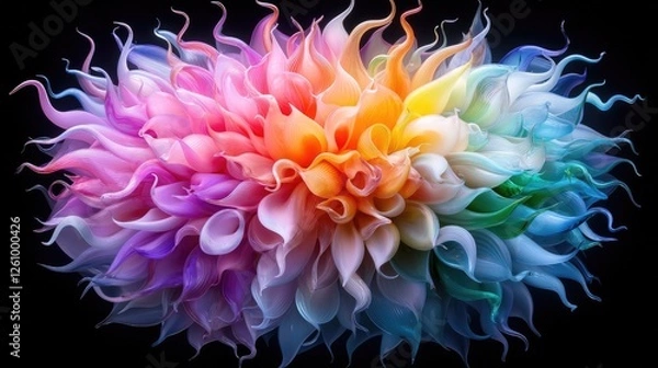 Obraz Rainbow abstract flower, dark background, artistic design, website decor
