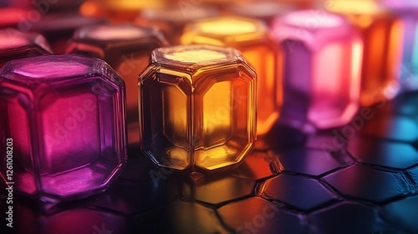 Fototapeta Colorful Glass Gems on Hexagonal Surface