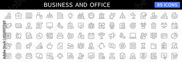 Obraz Business and Office thin line icons set. Editable stroke icons. Vector