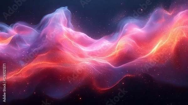 Fototapeta Vibrant abstract waves of pink and purple light flowing through a dark space, creating a mesmerizing visual effect perfect for digital art and backgrounds.