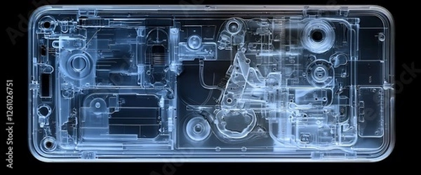 Fototapeta Smartphone internal components X-ray, tech background, repair guide