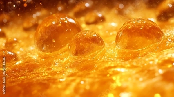 Fototapeta Golden Liquid Bubbles Abstract Background Texture