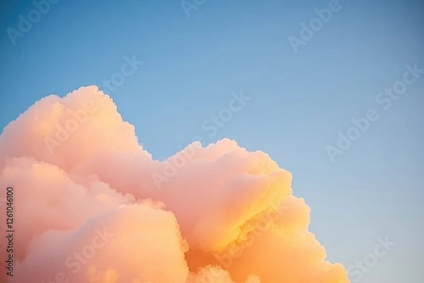 Fototapeta Soft pink clouds blend with serene blue sky, creating tranquil a