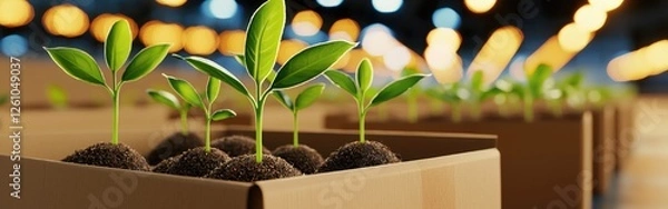 Fototapeta Seedlings packed in eco-friendly boxes ready for shipping for sustainable gardening efforts