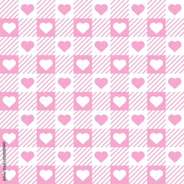 Obraz Pink Pastel Heart GinghPastel Pink Heart gingham check plaid pattern. Valentine's Day design. Vector background. Seamless texture for print, textile, fabric.am