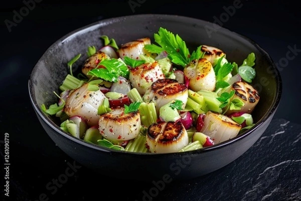 Obraz Fresh Sea Scallops with Celery and Vinaigrette