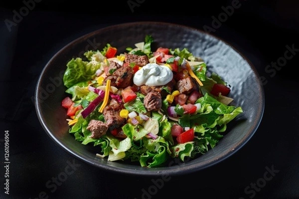 Obraz Flavorful Plate of Spicy Beef Patty Taco Salad with Pico De Gallo