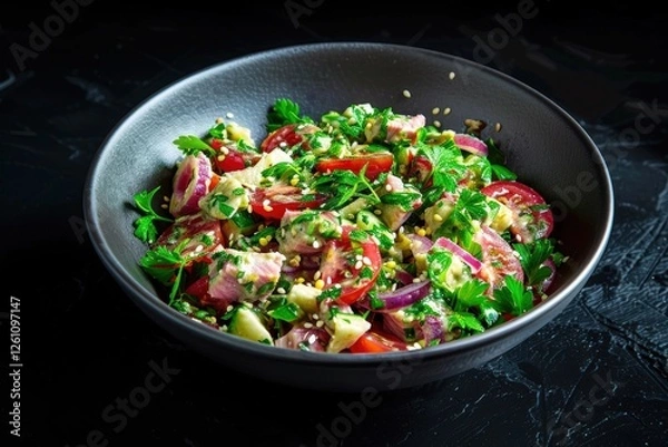 Obraz Spicy Cumin Flavored Tuna Salad with Garlic and Lemon