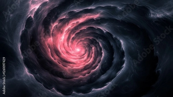 Fototapeta Pink and dark swirling vortex, cosmic abstract art.