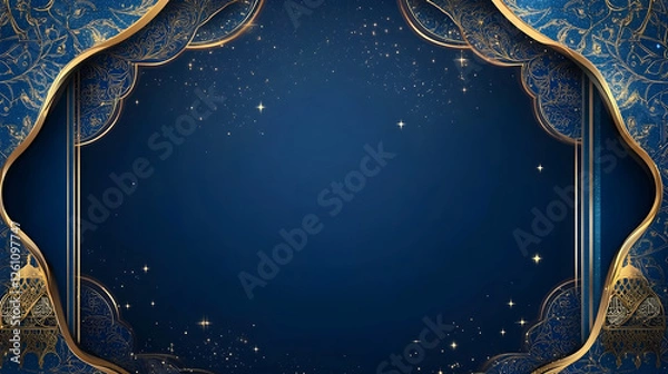 Obraz Lush blue Islamic background with golden accents and delicate patterned frames for religious banners