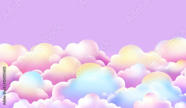 Fototapeta Seamless pattern of pastel colored cumulus clouds creating a dreamy and ethereal atmosphere against a vibrant purple sky