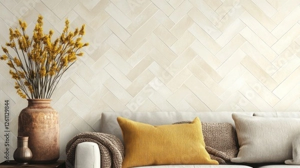 Fototapeta Beige herringbone wall interior design