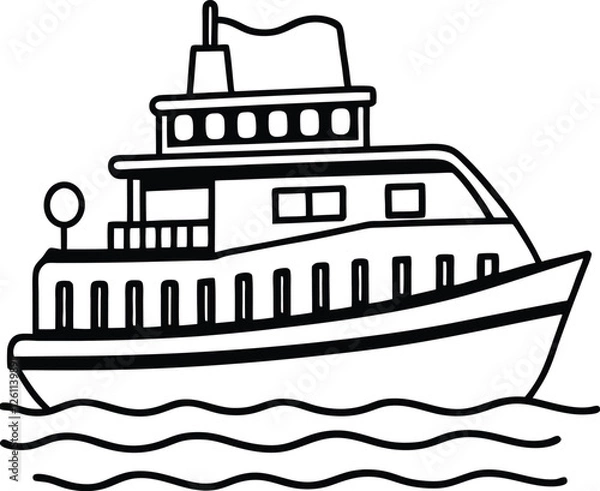 Obraz ferry line arts with vector illustration. Ferry ship icons set cartoon vector