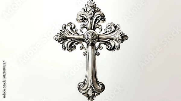 Obraz A cross with a gold design is on a white background. generated using AI